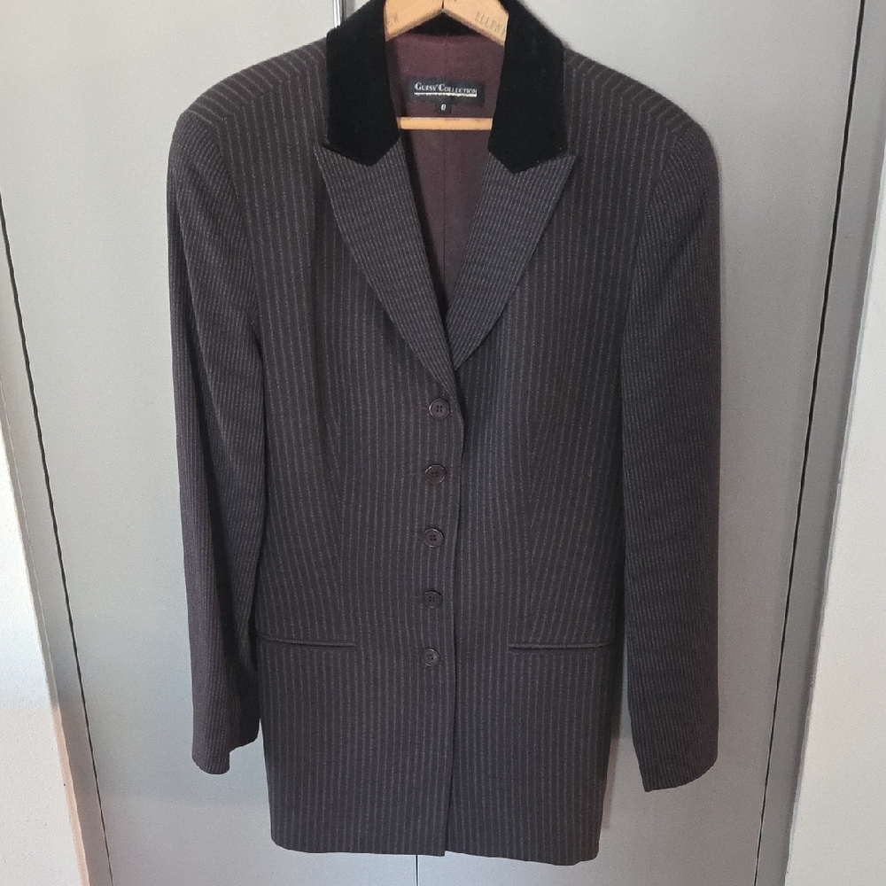 NWOT Guess Collection Brown Pinstripe Blazer with Black Velvet Collar